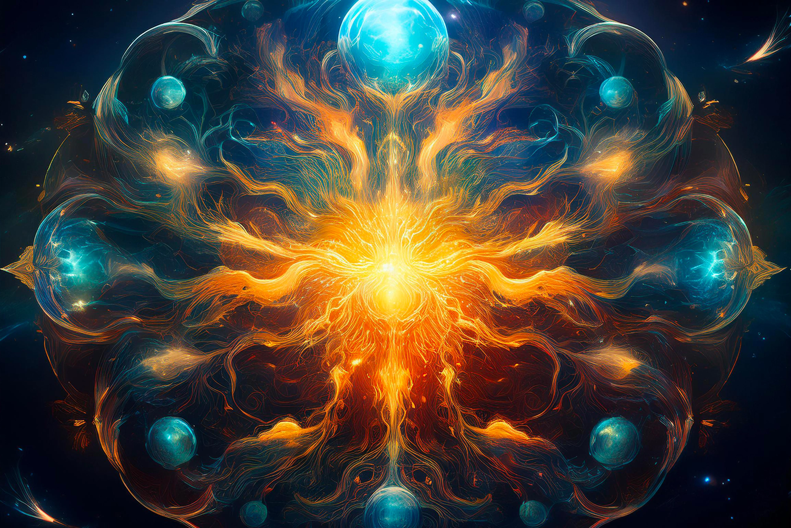 Visual representation of serenity merging with chaos, illustrating the balance and energy born from their union