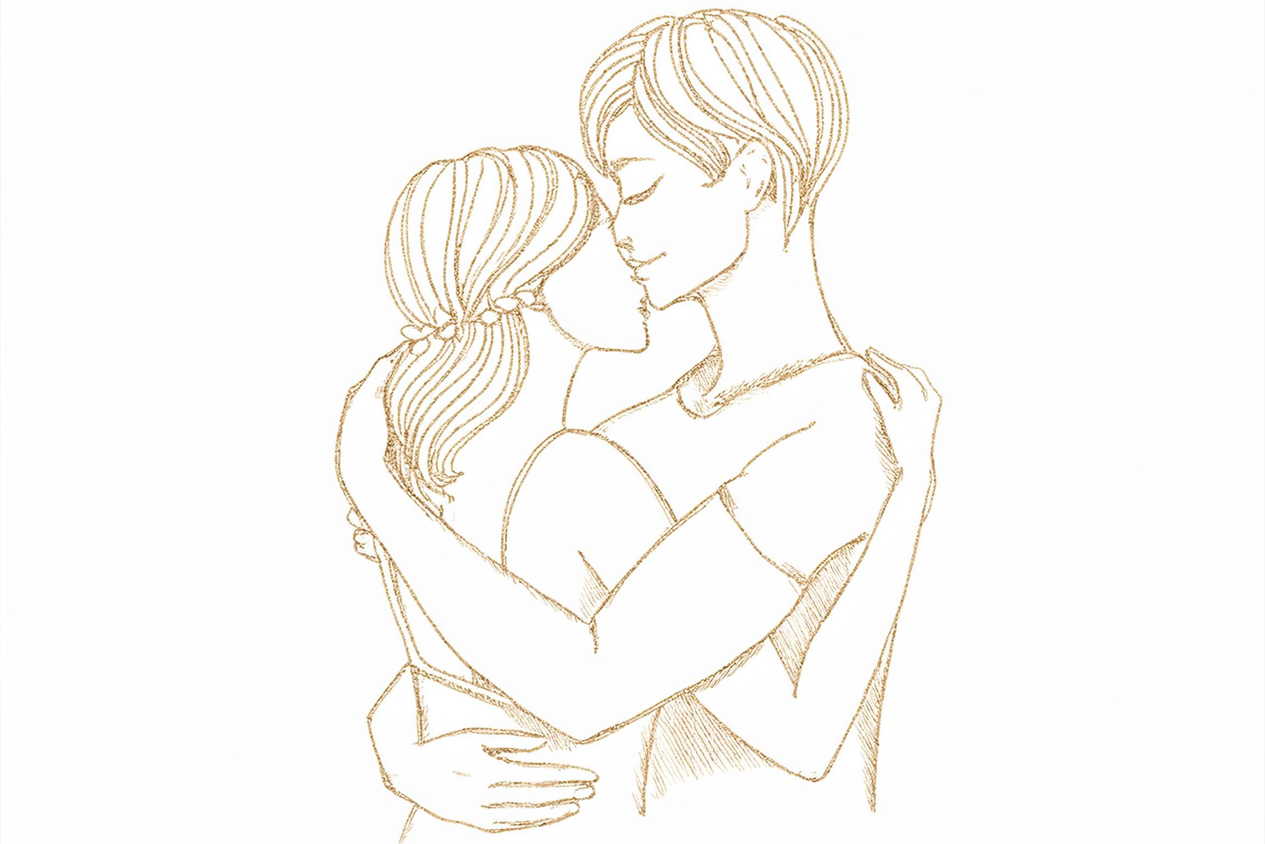 Tantra A man embraces a woman, symbolizing the healing power of love and connection through a warm, intimate gesture