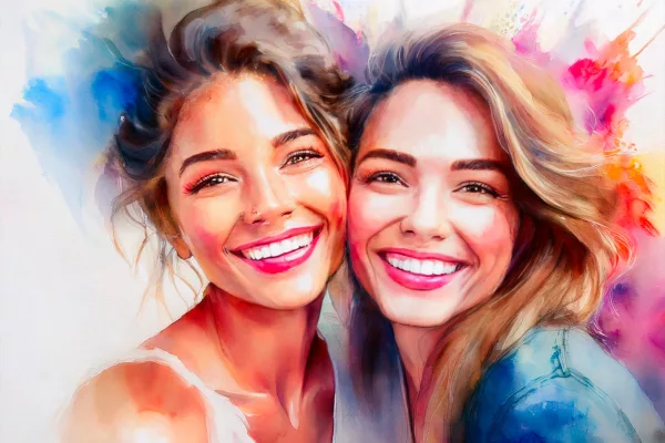 TantraTwo women smiling together, capturing the essence of joy and connection, symbolizing the transformative power of Smile Therapy: A Key to Emotional Healing