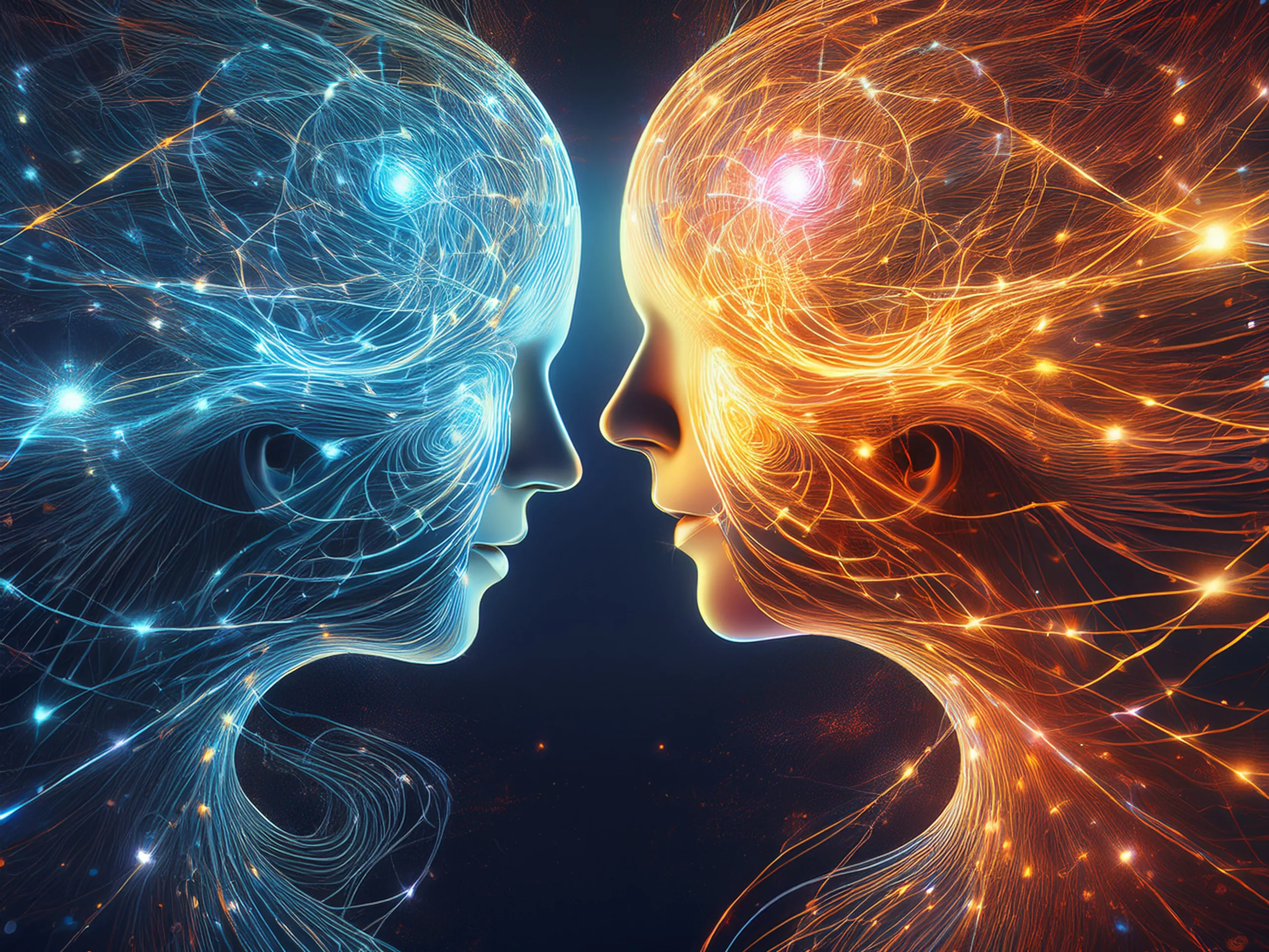 Two individuals facing each other, one embodying wisdom—calm, serene, and enlightened and the other embodying ignorance defensive, fearful, and resistant